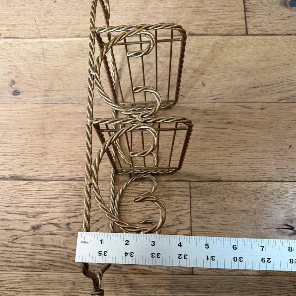Vintage 3-Tier Wire Wall Shelf Gold Tone MCM Twisted Rope Tassels Ornate